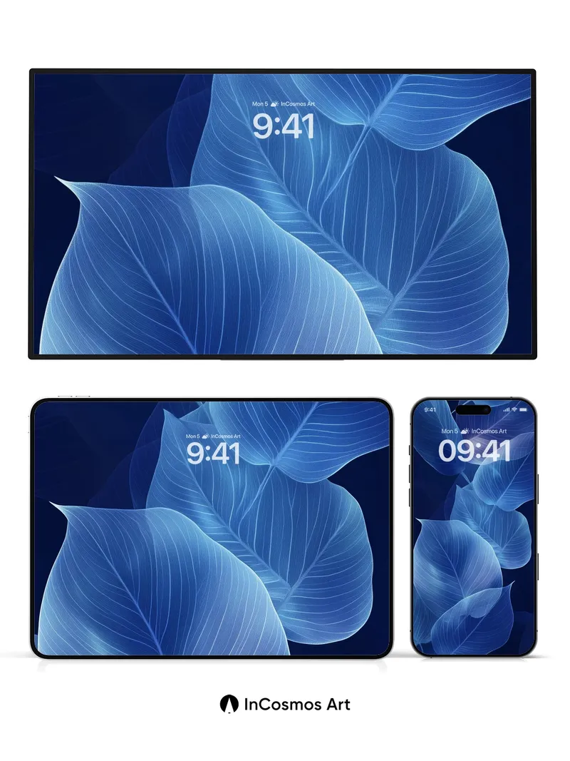 Luminous Leaf Vein Wallpaper in Deep Indigo