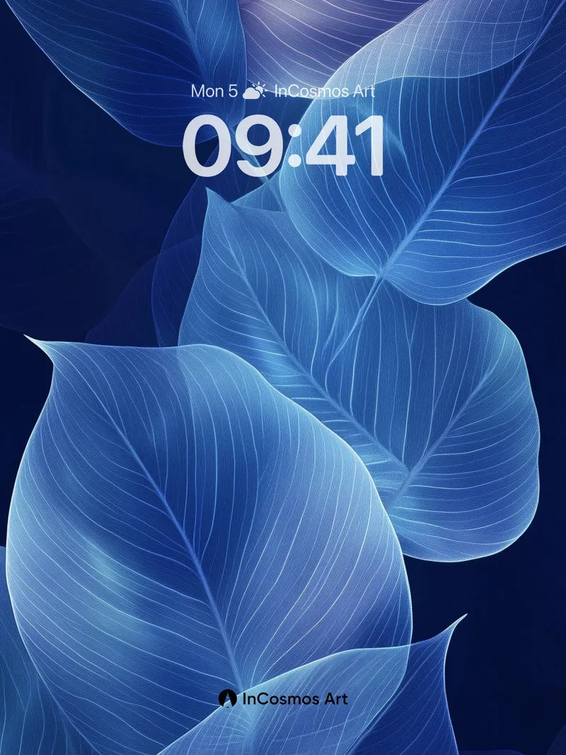 Luminous Leaf Vein Wallpaper in Deep Indigo