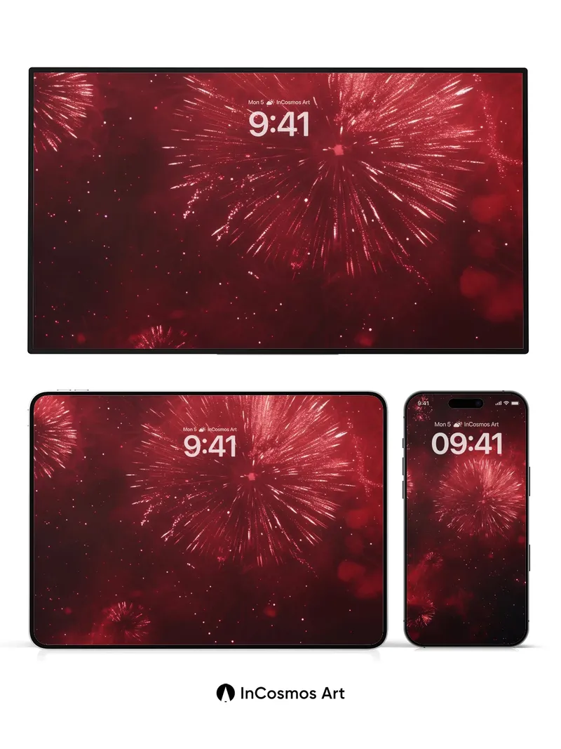 Crimson Burst Wallpaper with Starlight Trails