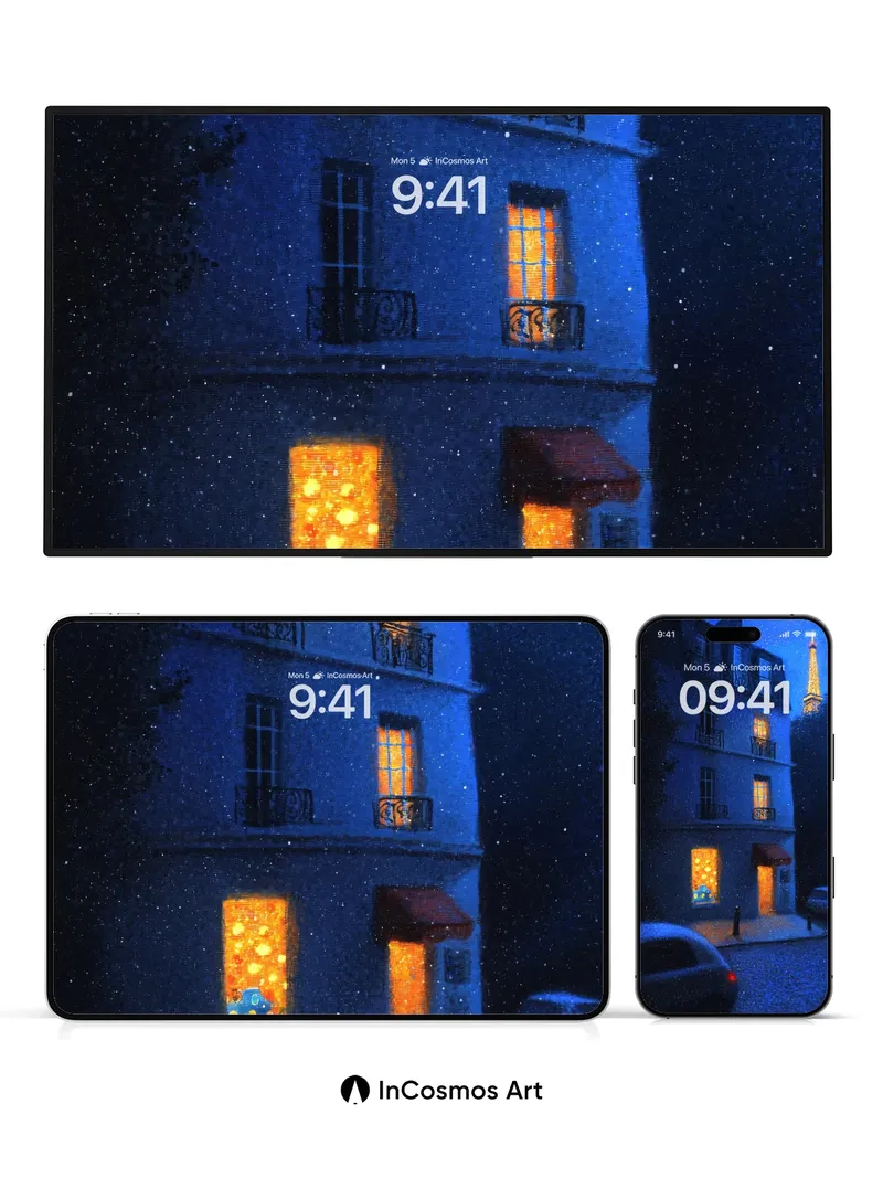 Snowfall Serenade Wallpaper with Eiffel Glow