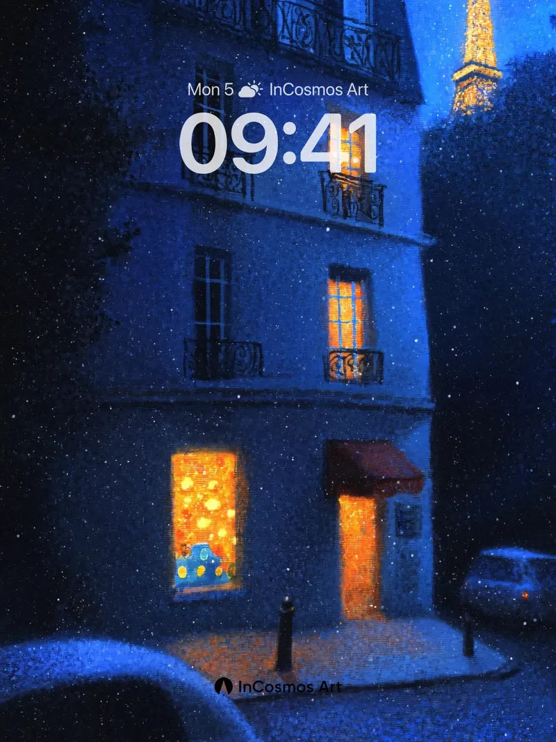 Snowfall Serenade Wallpaper with Eiffel Glow