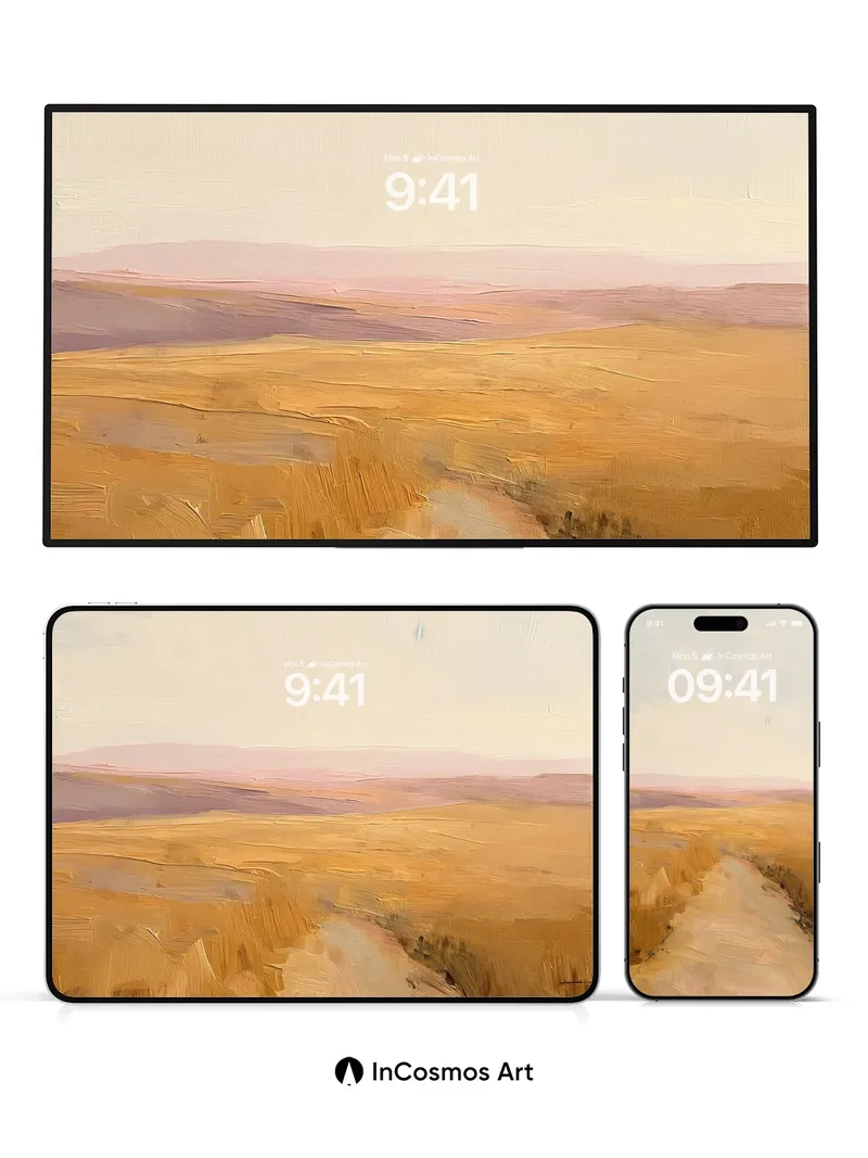 Serenity Road Wallpaper with Golden Fields