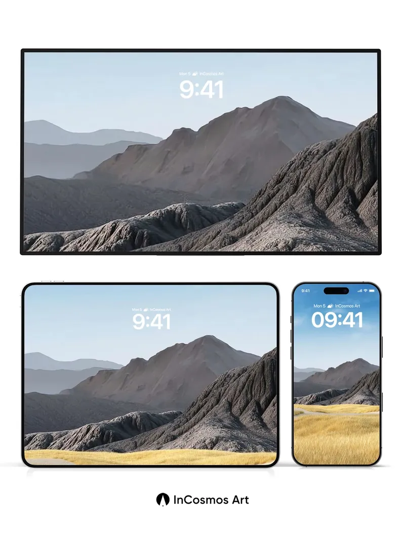 Serenity Ridge Wallpaper with Golden Grass Fields