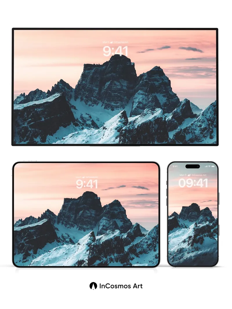 Crimson Dawn Wallpaper with Snow-Crowned Peaks