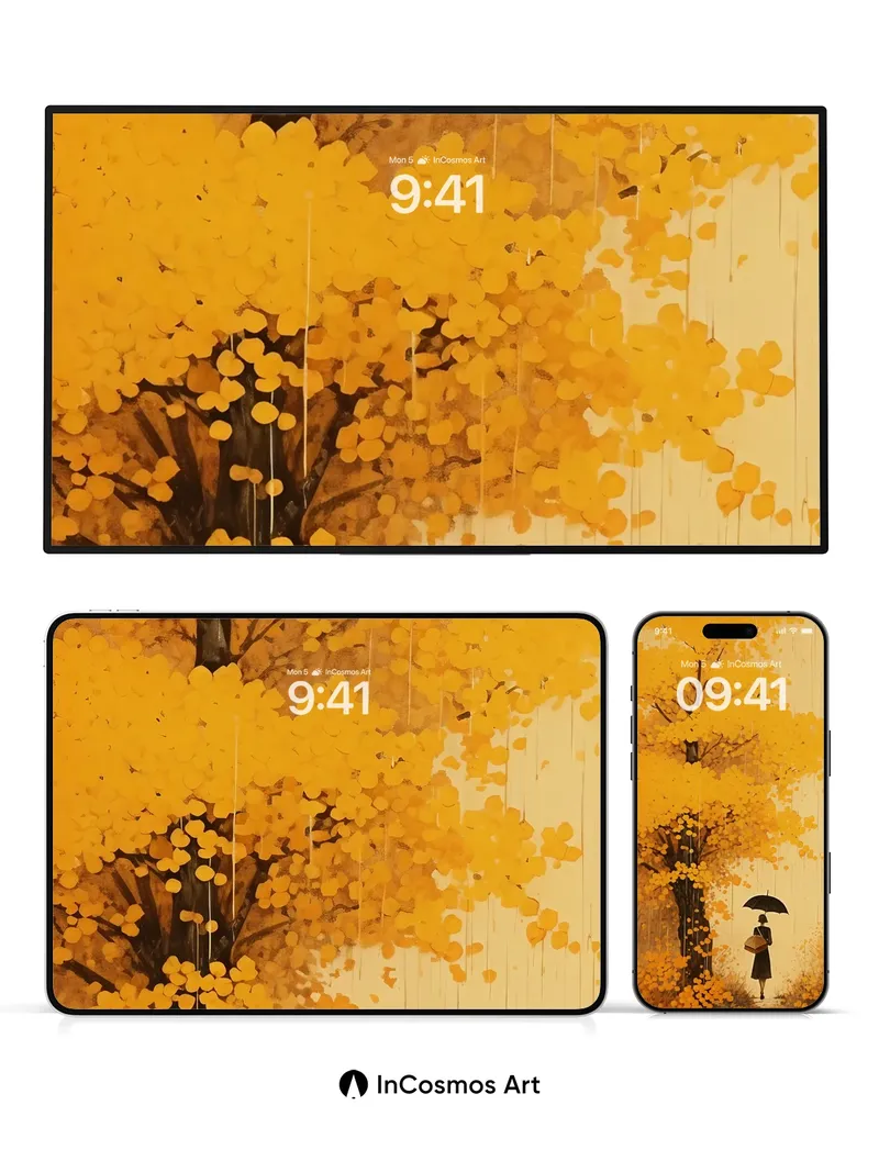 Golden Rain Wallpaper with Solitary Walk