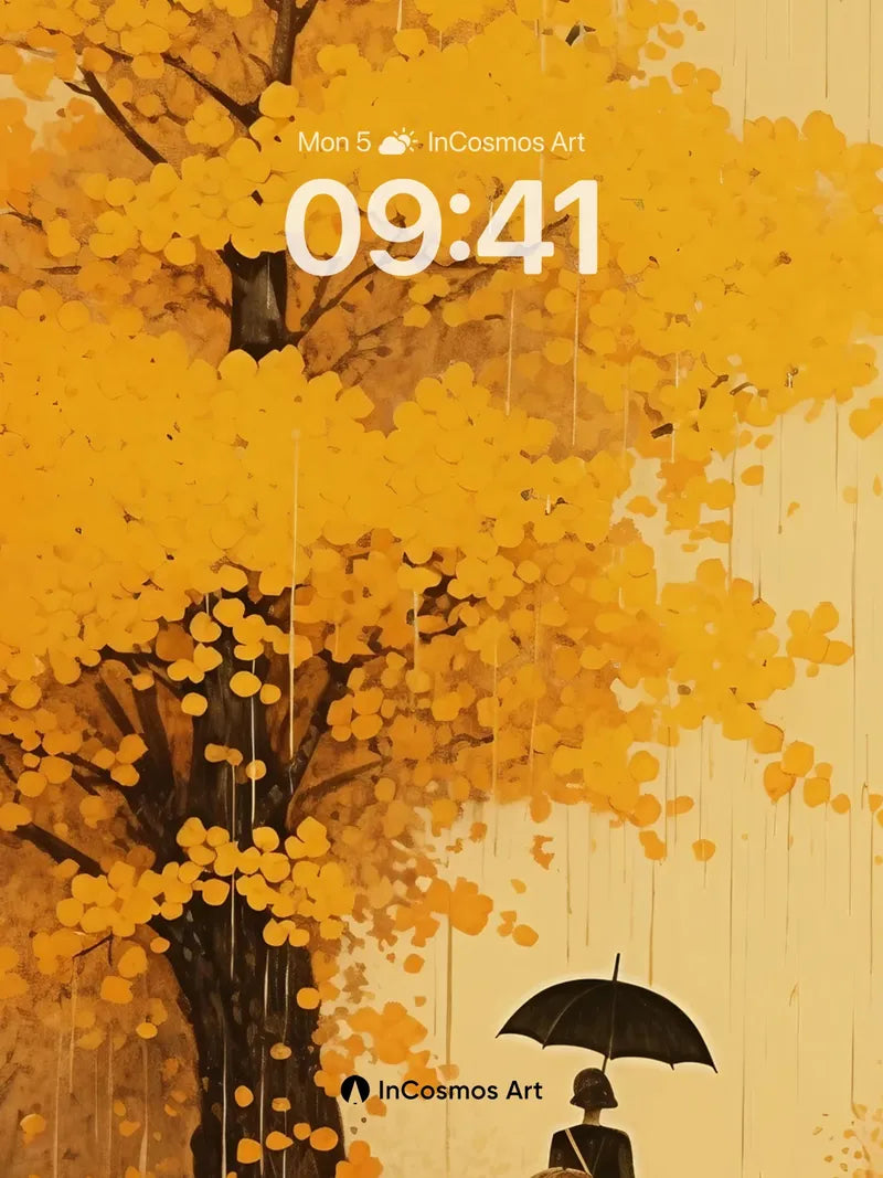 Golden Rain Wallpaper with Solitary Walk