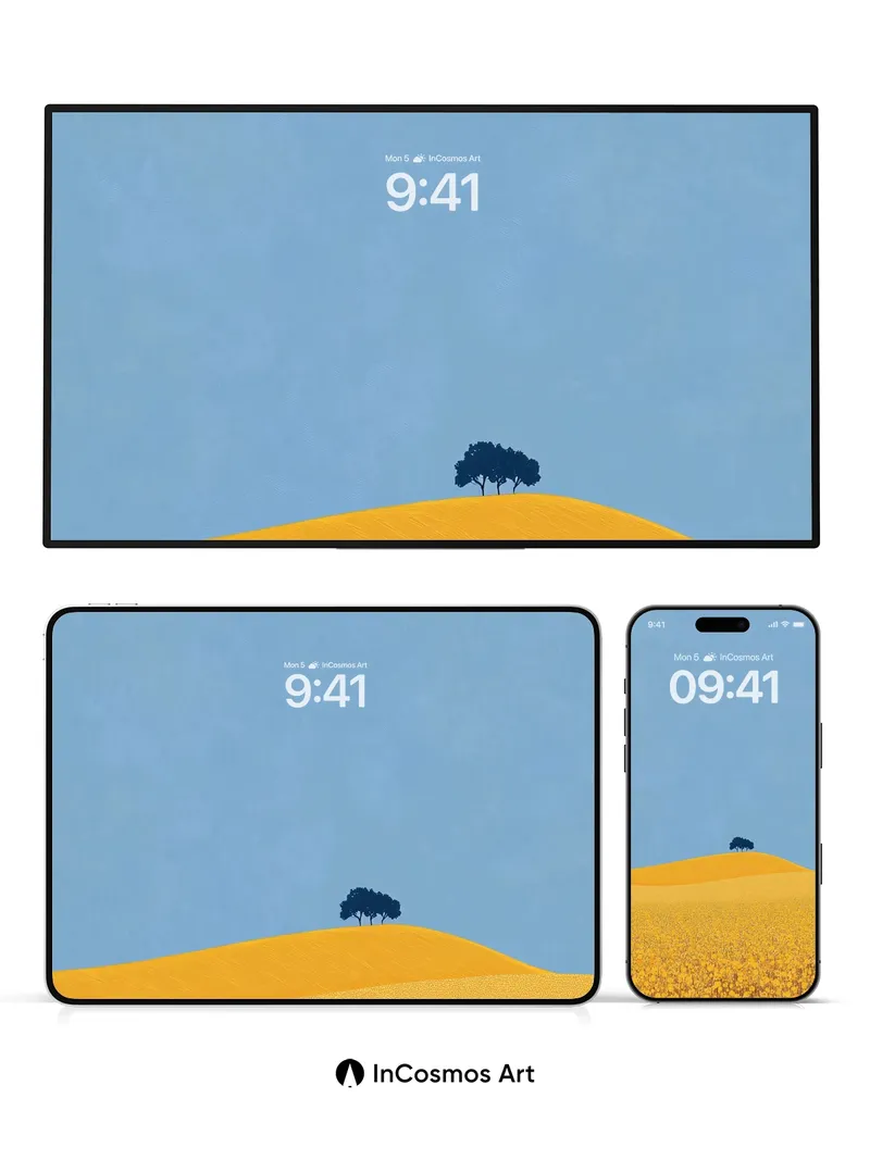 Serenity Field Wallpaper with Solitary Tree