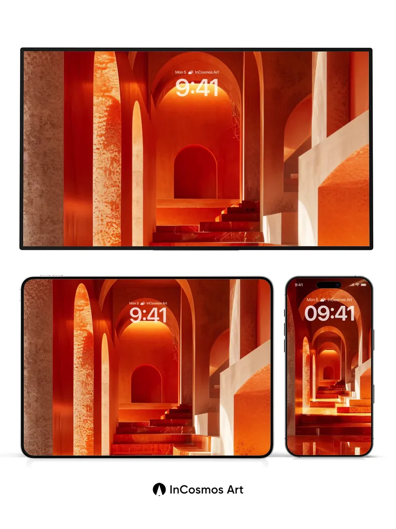 Crimson Vault Wallpaper with Reflective Steps