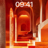Crimson Vault Wallpaper with Reflective Steps wallpaper for iPhone, iPad & Mac