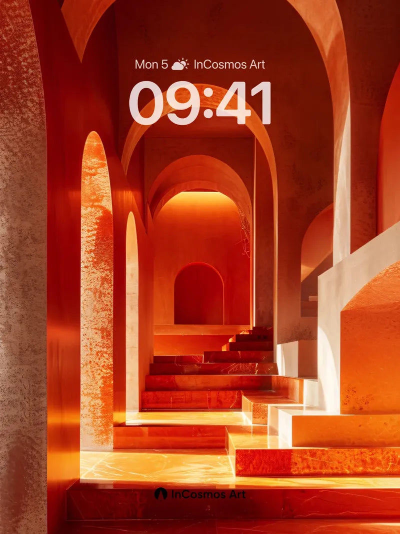 Crimson Vault Wallpaper with Reflective Steps