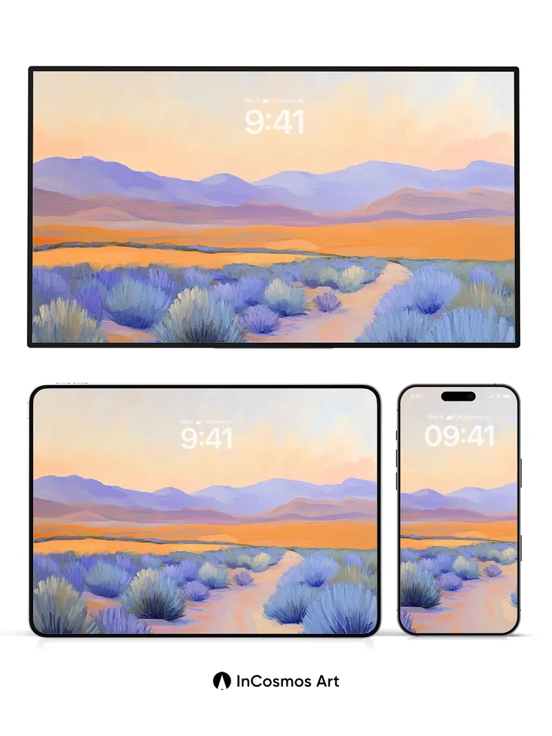 Serenity Dunes Wallpaper with Lavender Trails