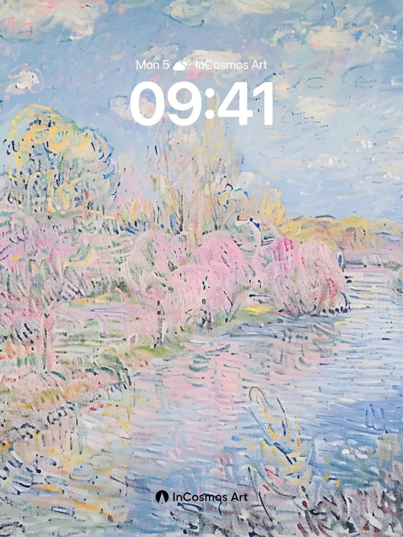 Serene Watercolor River Wallpaper with Monet Touch