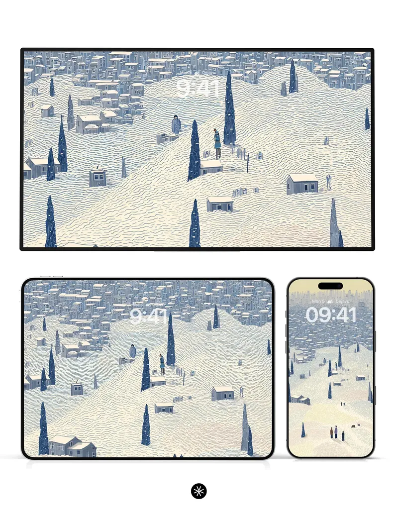 Snowy Village Winter Wallpaper