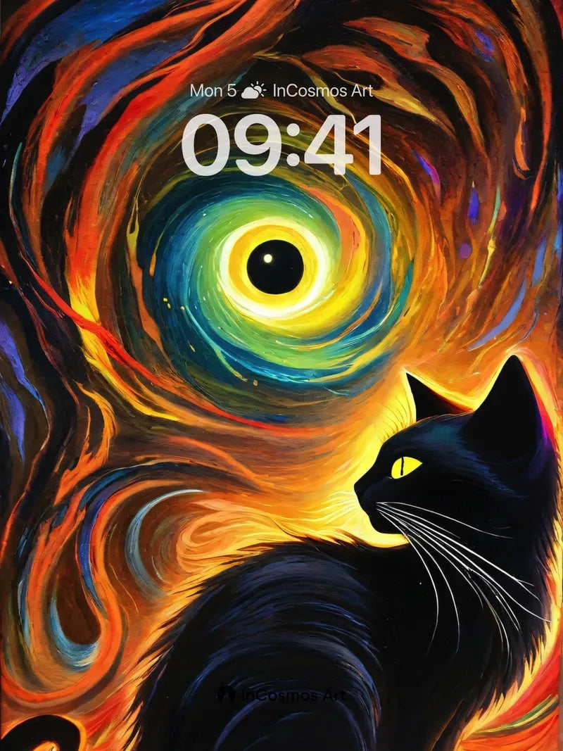 Cosmic Whirlpool Wallpaper with Midnight Feline