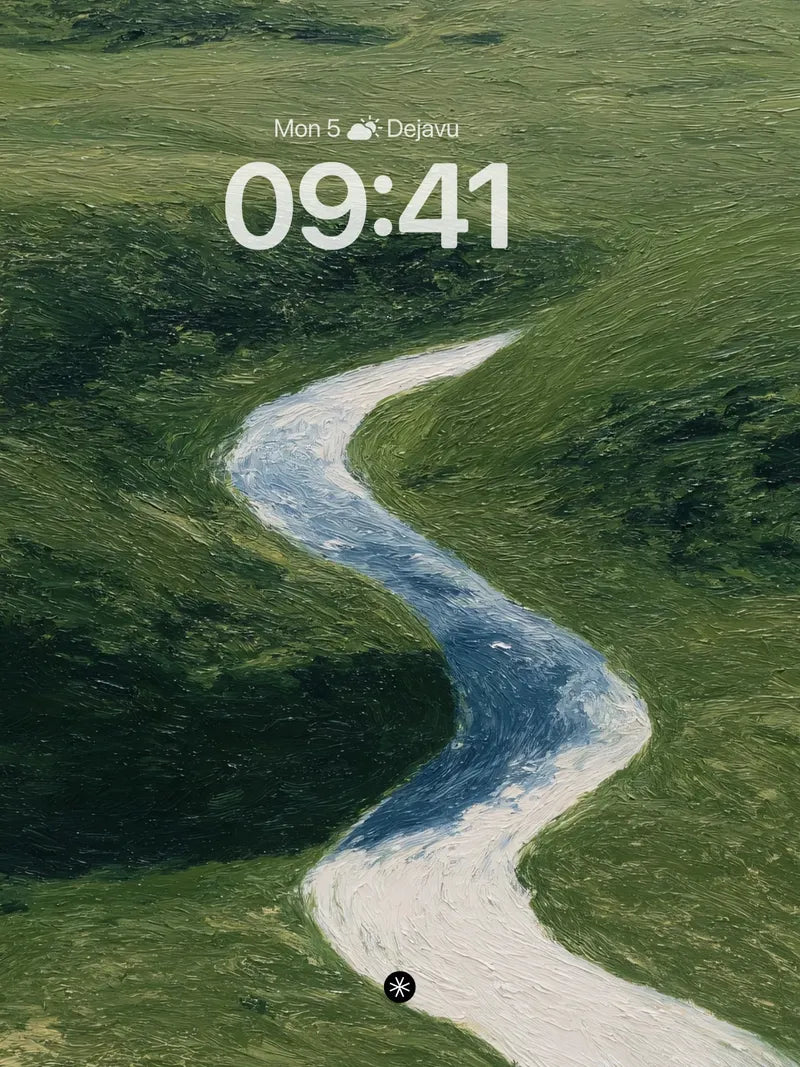 Winding River Green Landscape Wallpaper Background