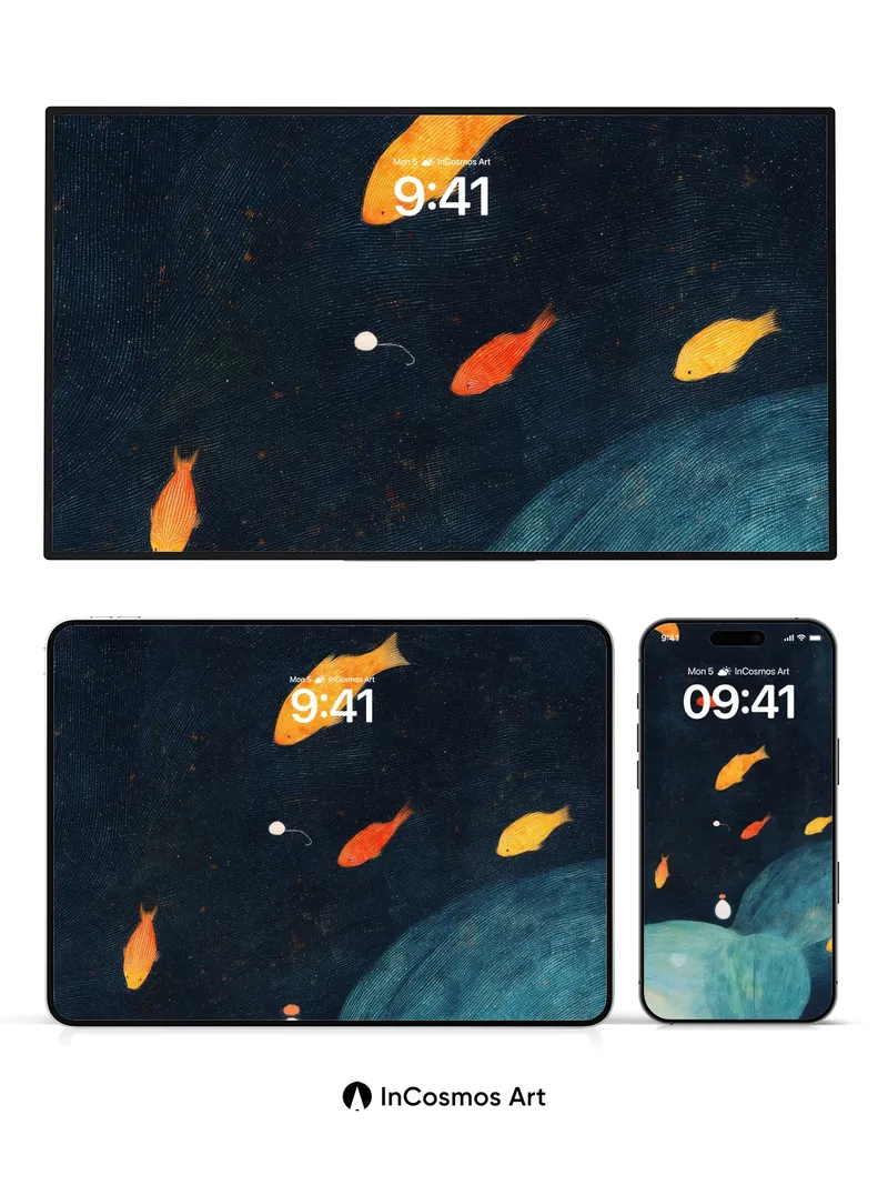 Midnight Swim Wallpaper with Floating Orbs