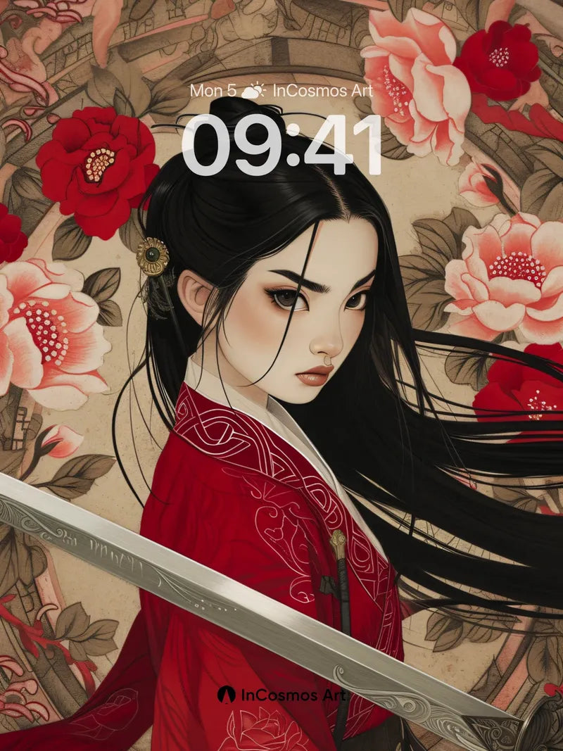 Silken Shadow Wallpaper with Crimson Blossoms wallpaper for iPhone, iPad & Mac