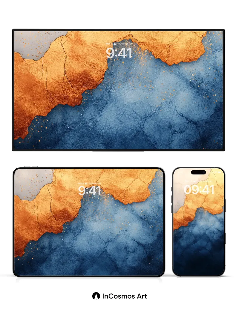 Golden Fracture Wallpaper with Deep Ocean Breath