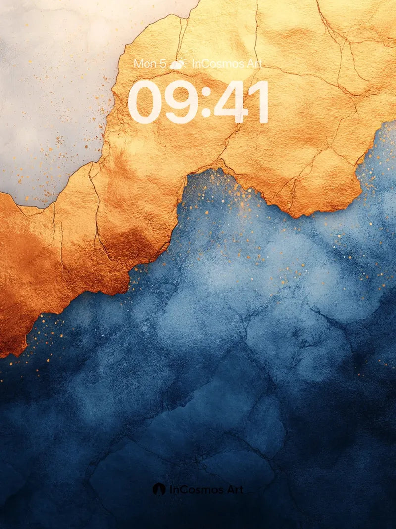 Golden Fracture Wallpaper with Deep Ocean Breath