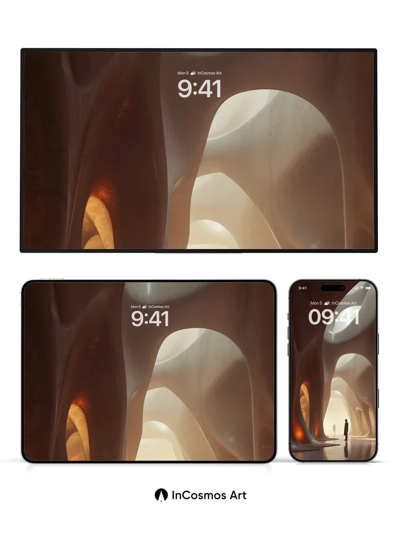 Luminous Hollow Wallpaper with Organic Architecture