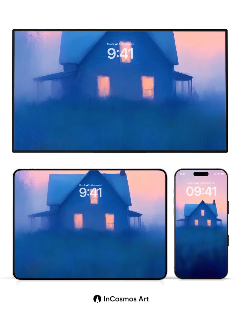 Fogbound Hearth Wallpaper with Glowing Windows