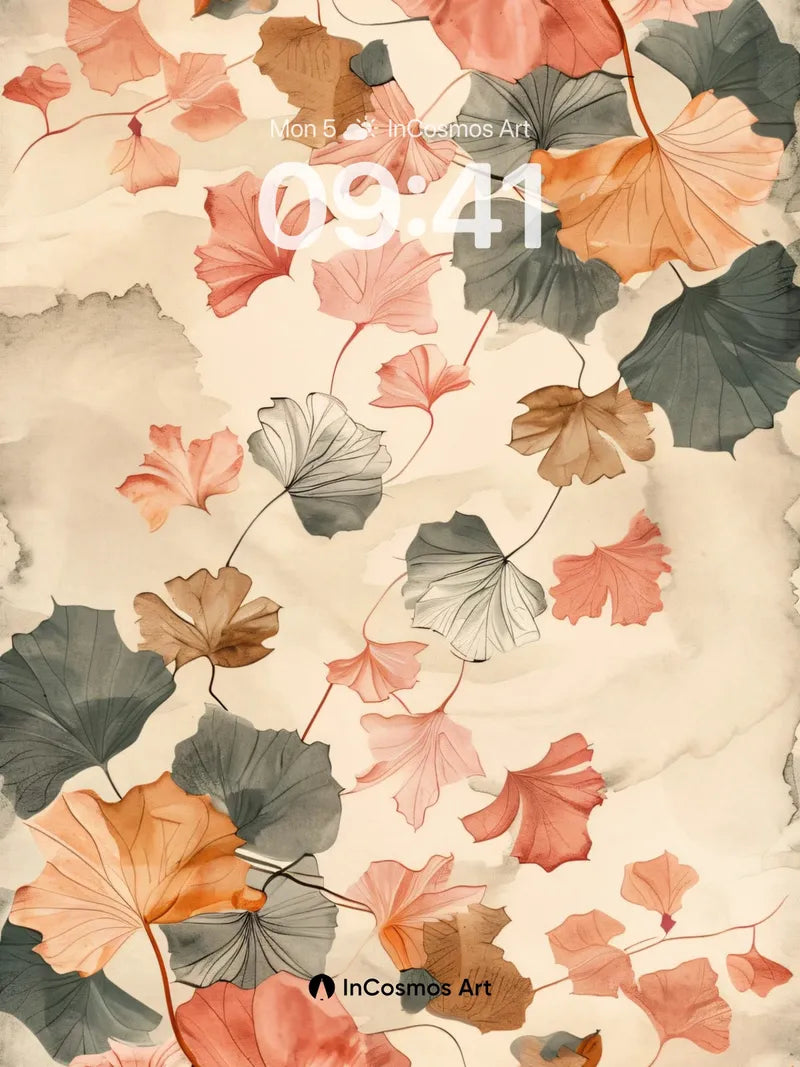 Autumn Whispers Wallpaper with Floating Leaves