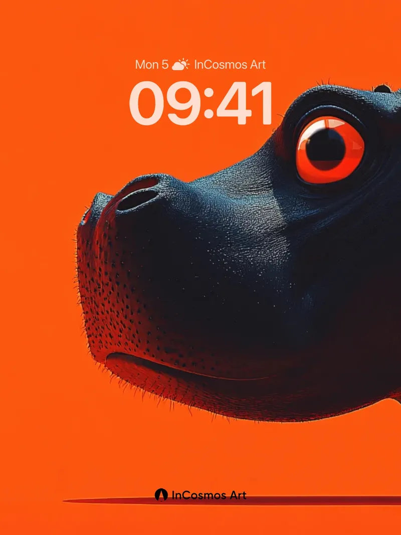 Giant Hippo Gaze Wallpaper with Mini Human Silhouette