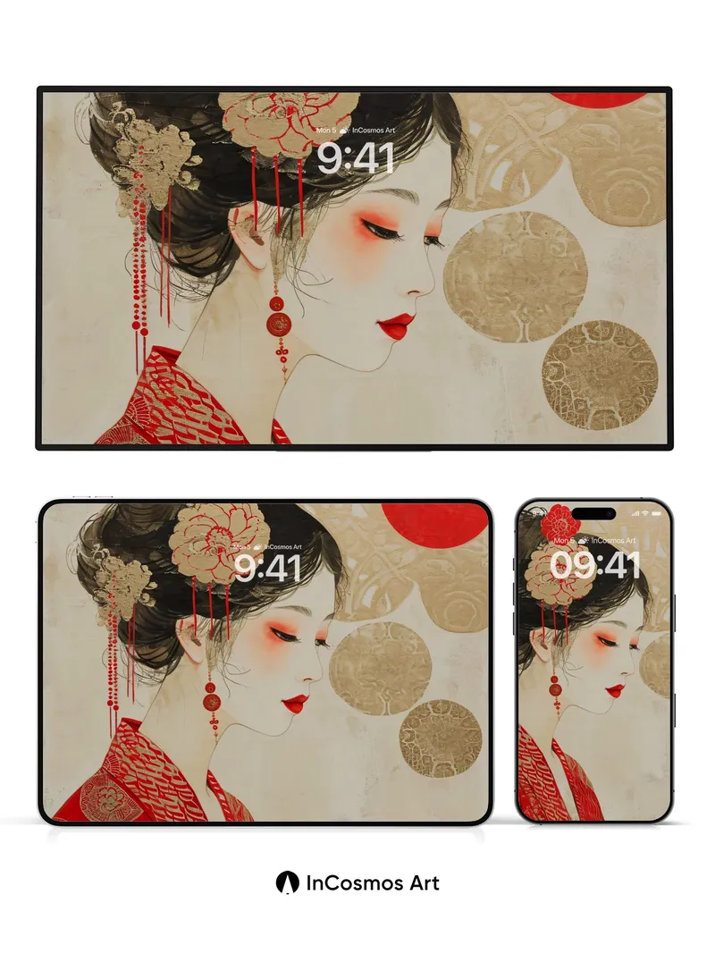 Silken Reverie Wallpaper with Crimson Moon