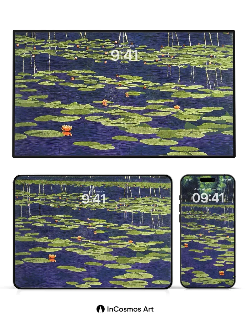 Midnight Lily Wallpaper with Reflective Forest