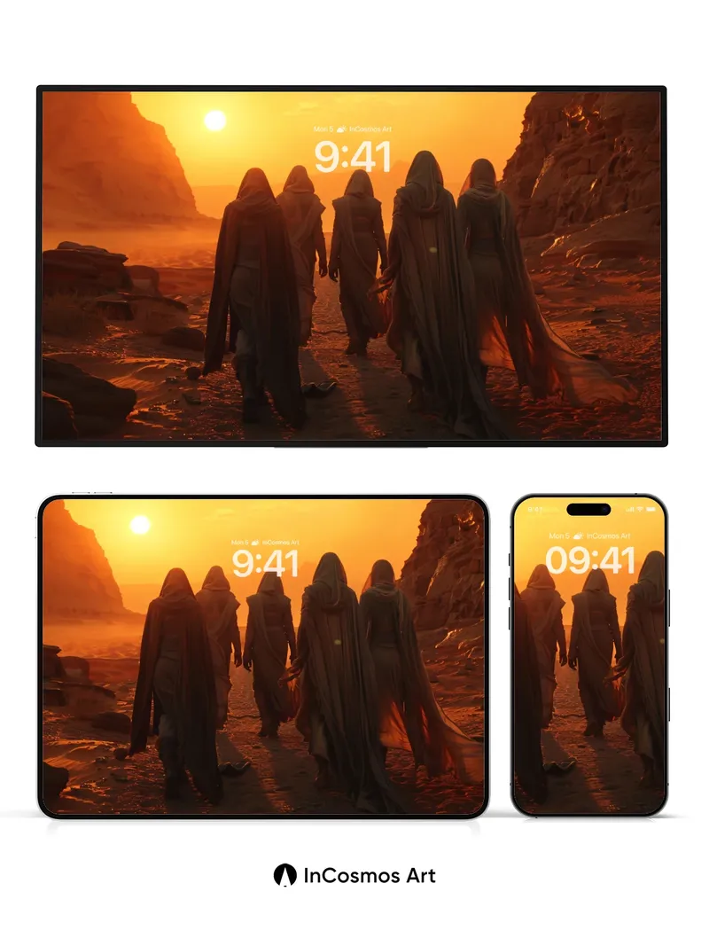 Dust-Swept Pilgrimage Wallpaper with Sunlit Veils