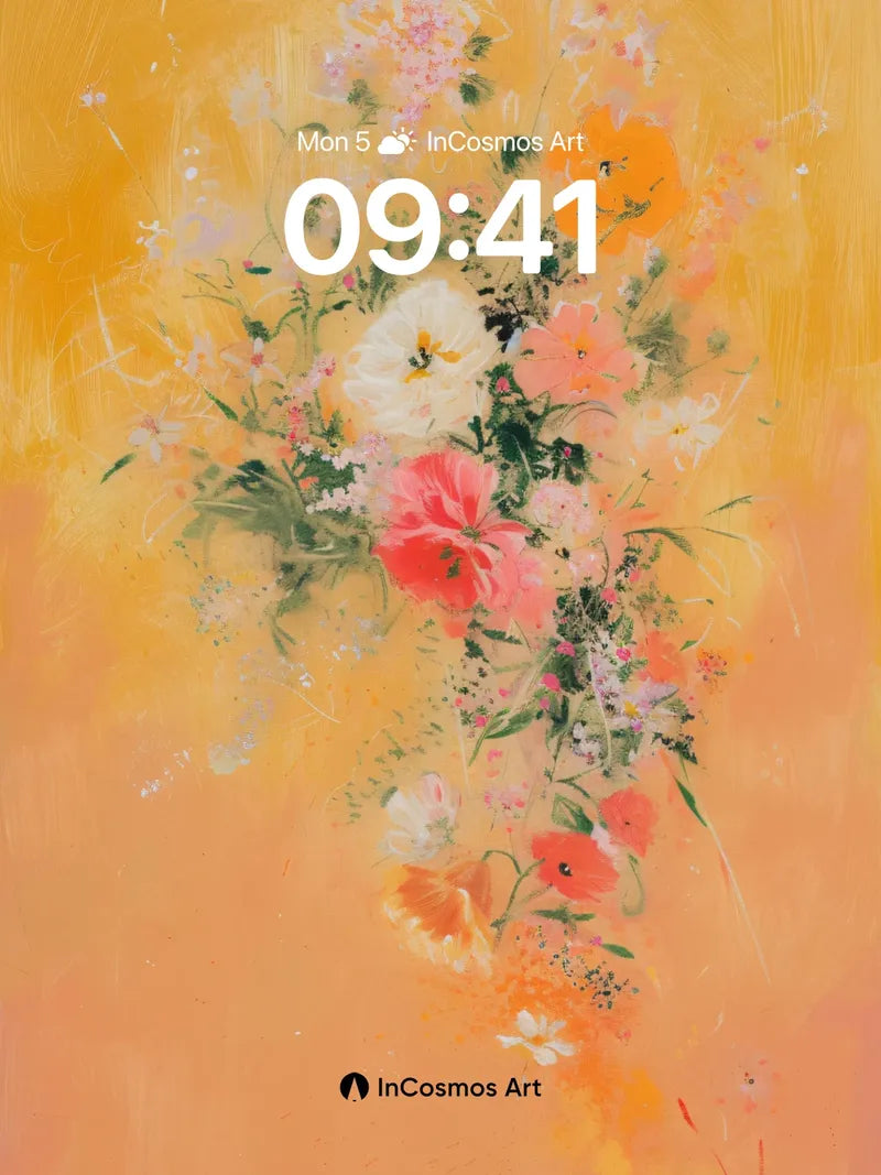 Golden Hush Floral Wallpaper with Soft Brushwork wallpaper for iPhone, iPad & Mac