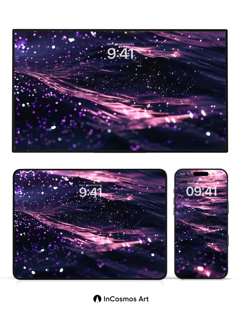 Luminous Ocean Wallpaper with Starlight Sparkle
