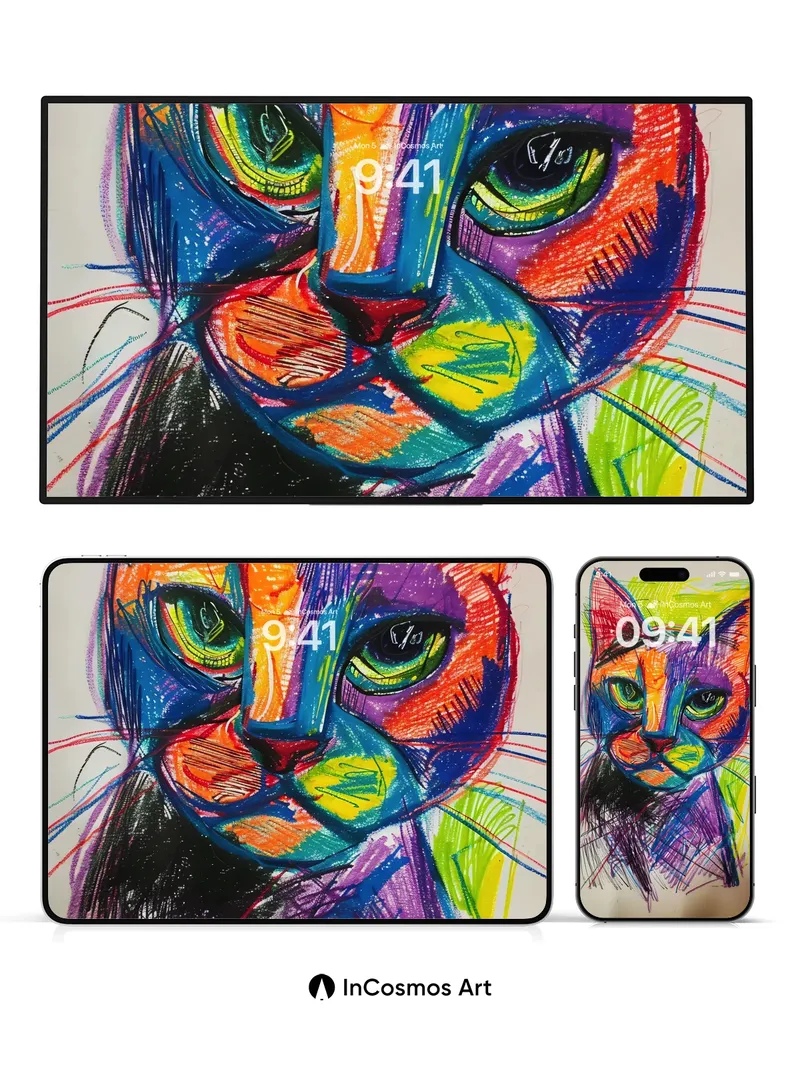 Chromatic Whisker Wallpaper with Psychedelic Gaze