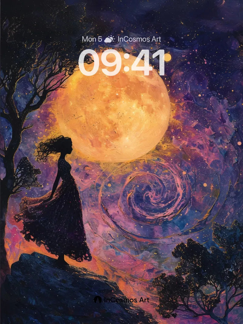 Lunar Whirlpool Wallpaper with Starlit Silhouette wallpaper for iPhone, iPad & Mac