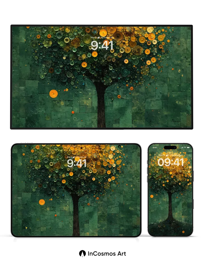 Golden Canopy Wallpaper with Mosaic Roots