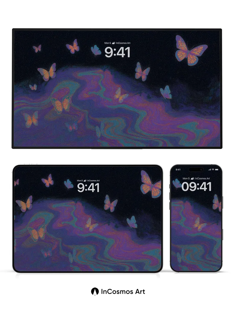 Luminous Mirage Wallpaper with Floating Butterflies