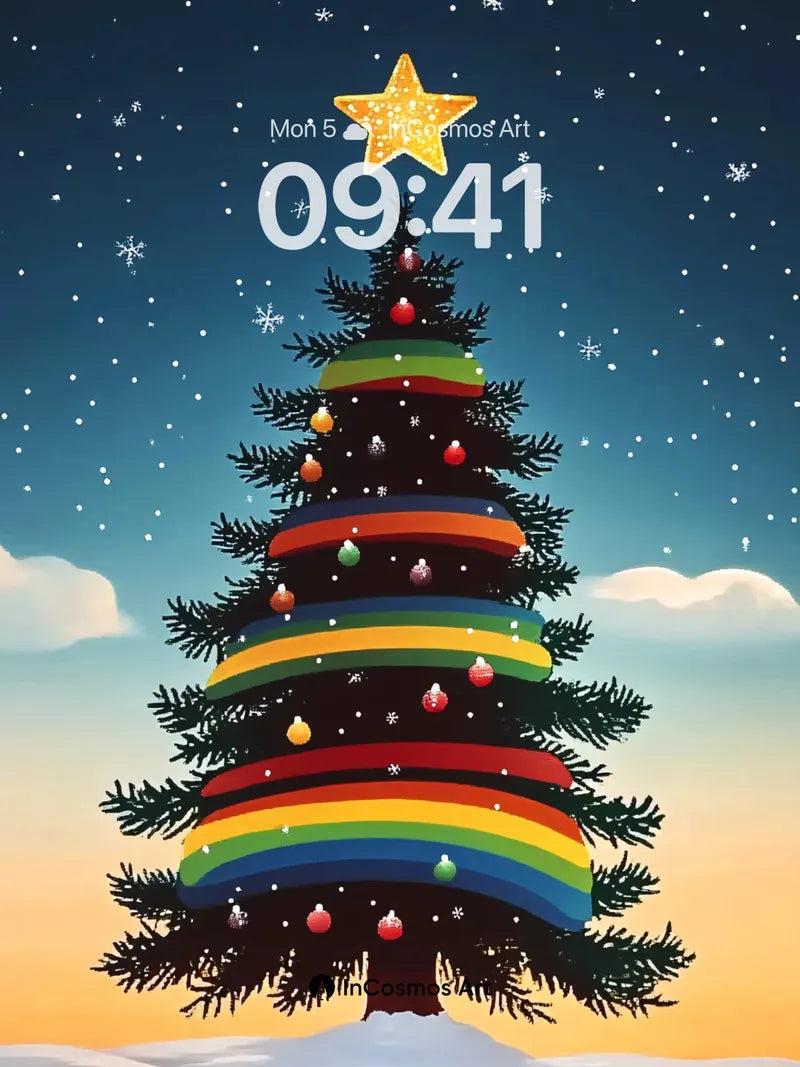 Cosmic Rainbow Christmas Wallpaper with Starlit Sky