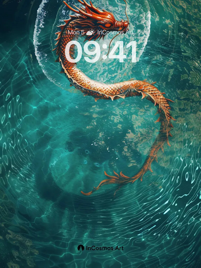 Aquatic Serpent Wallpaper with Moonlit Spiral