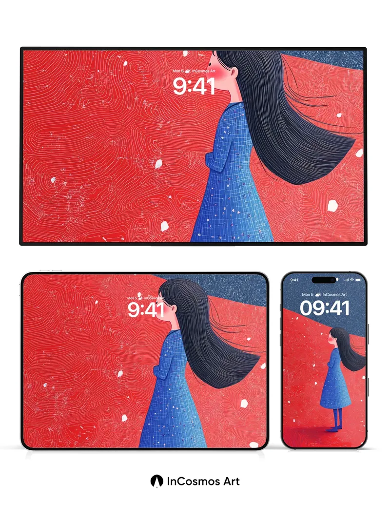 Whispering Snowfall Wallpaper with Crimson Terrain