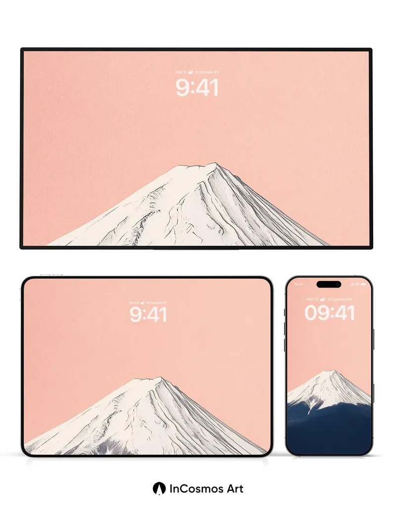 Serene Snowcap Wallpaper with Pink Horizon