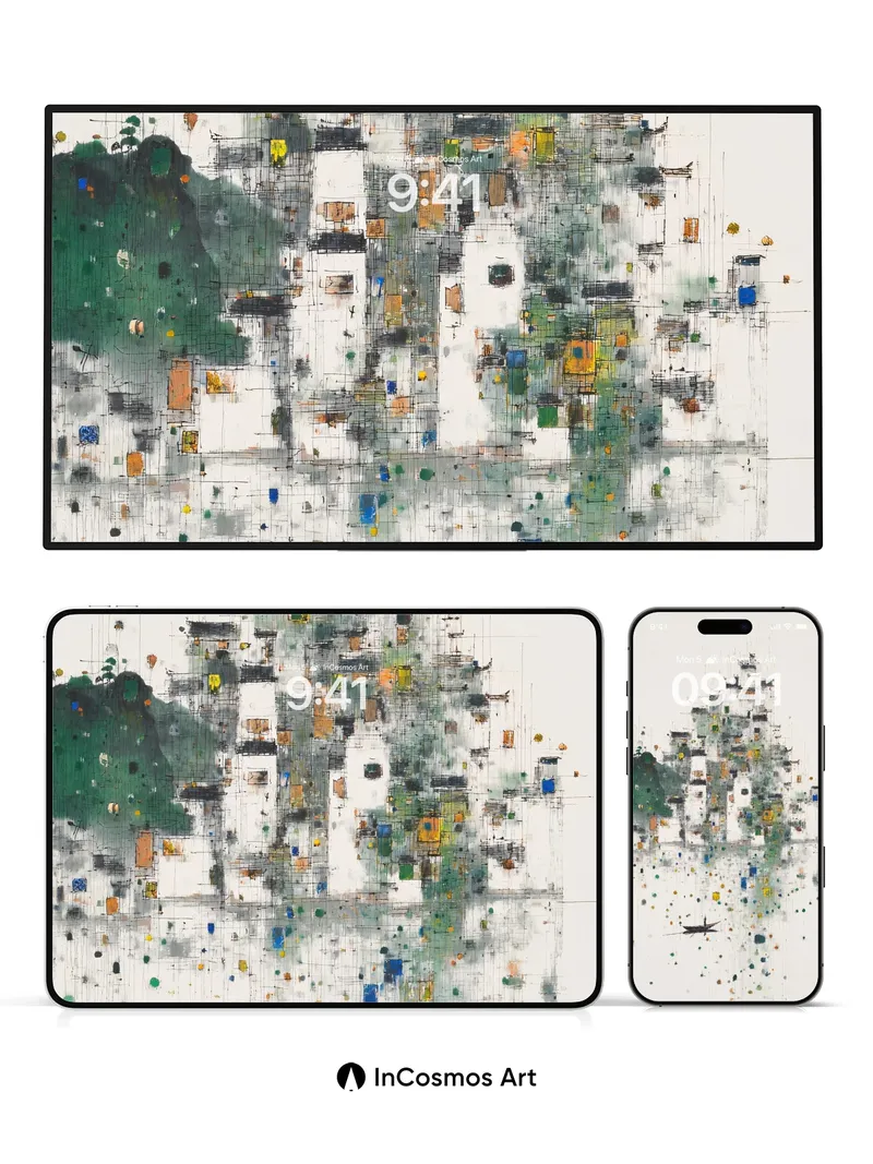 Serenity Reflection Wallpaper with Floating Dots