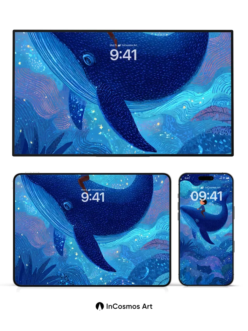 Stellar Whale Wallpaper with Starlit Currents