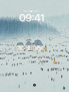 Winter Village Crowd Scene Wallpaper, iPhone Duo cover screen