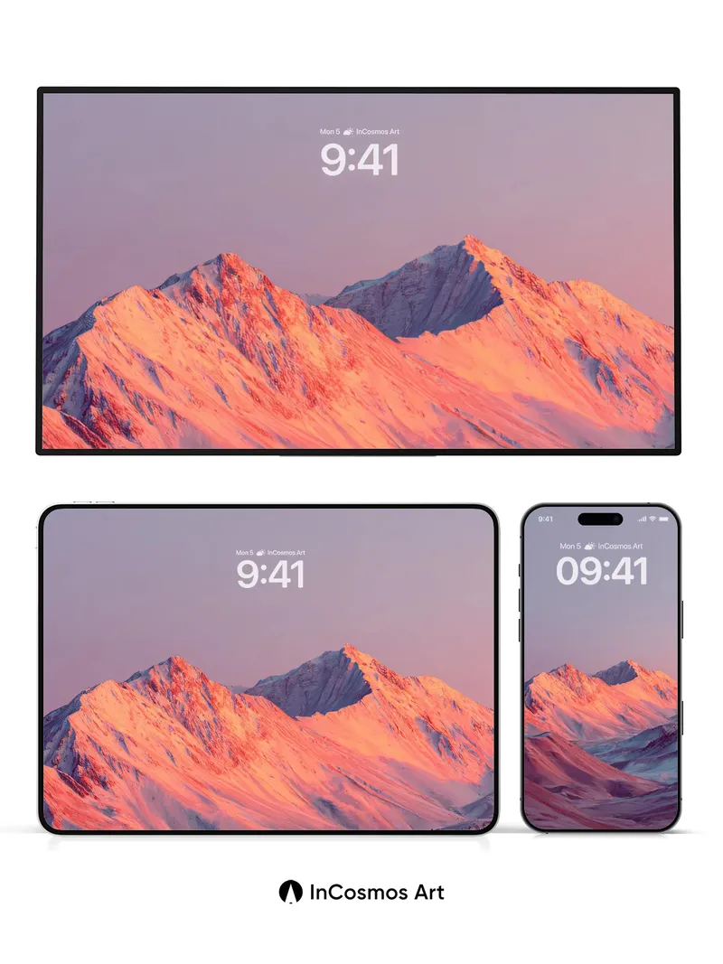 Crimson Dawn Wallpaper with Snow-Crowned Peaks