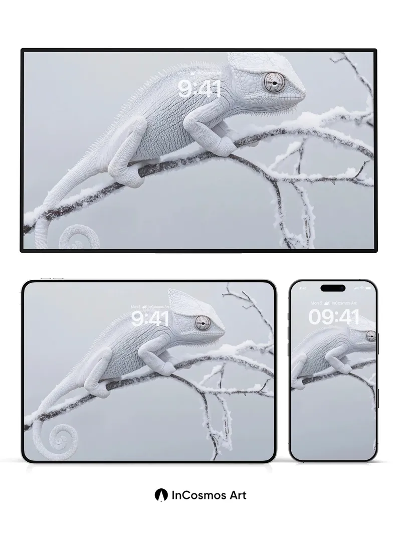 Frost Whisper Chameleon Wallpaper in Winter Stillness