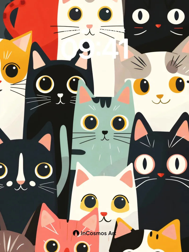 Playful Feline Pattern Wallpaper with Whimsical Eyes