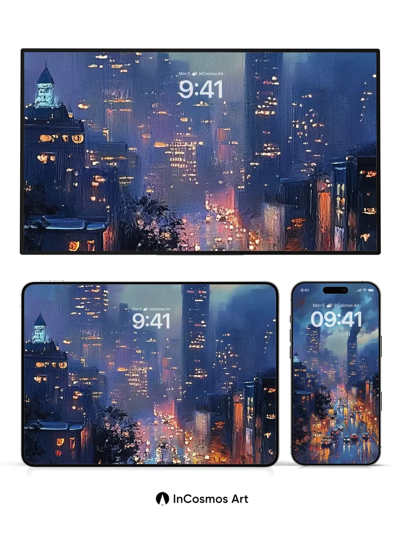 Neon Rainstorm Wallpaper with Smoldering Skyscrapers