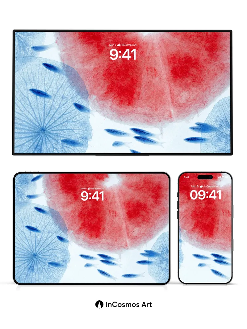 Serene Bloom Wallpaper with Floating Fish