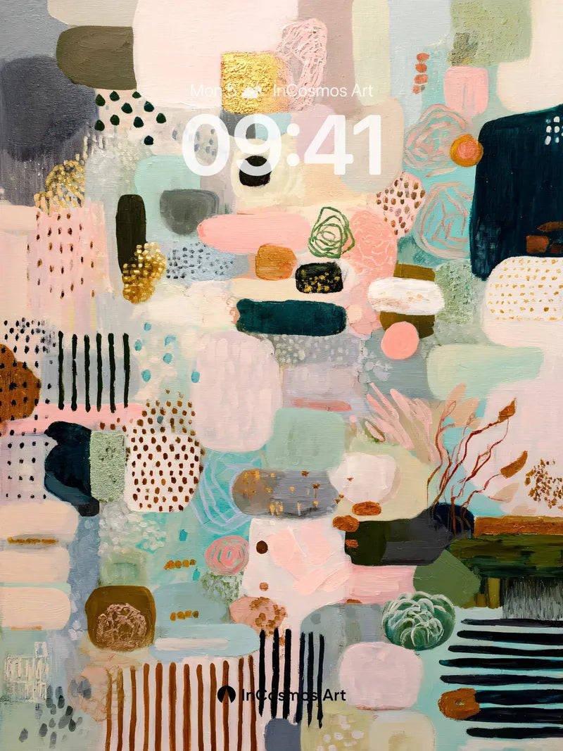 Whispering Patchwork Wallpaper with Golden Threads wallpaper for iPhone, iPad & Mac