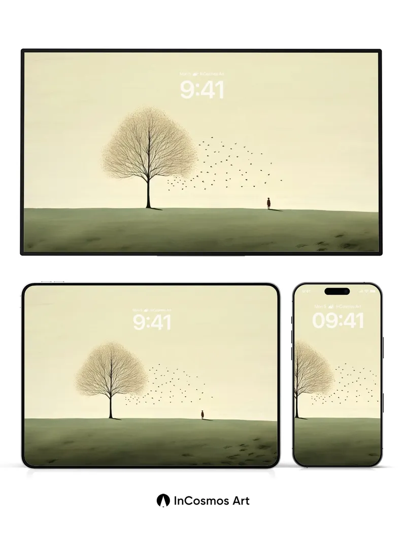 Solitary Tree Wallpaper with Distant Walker